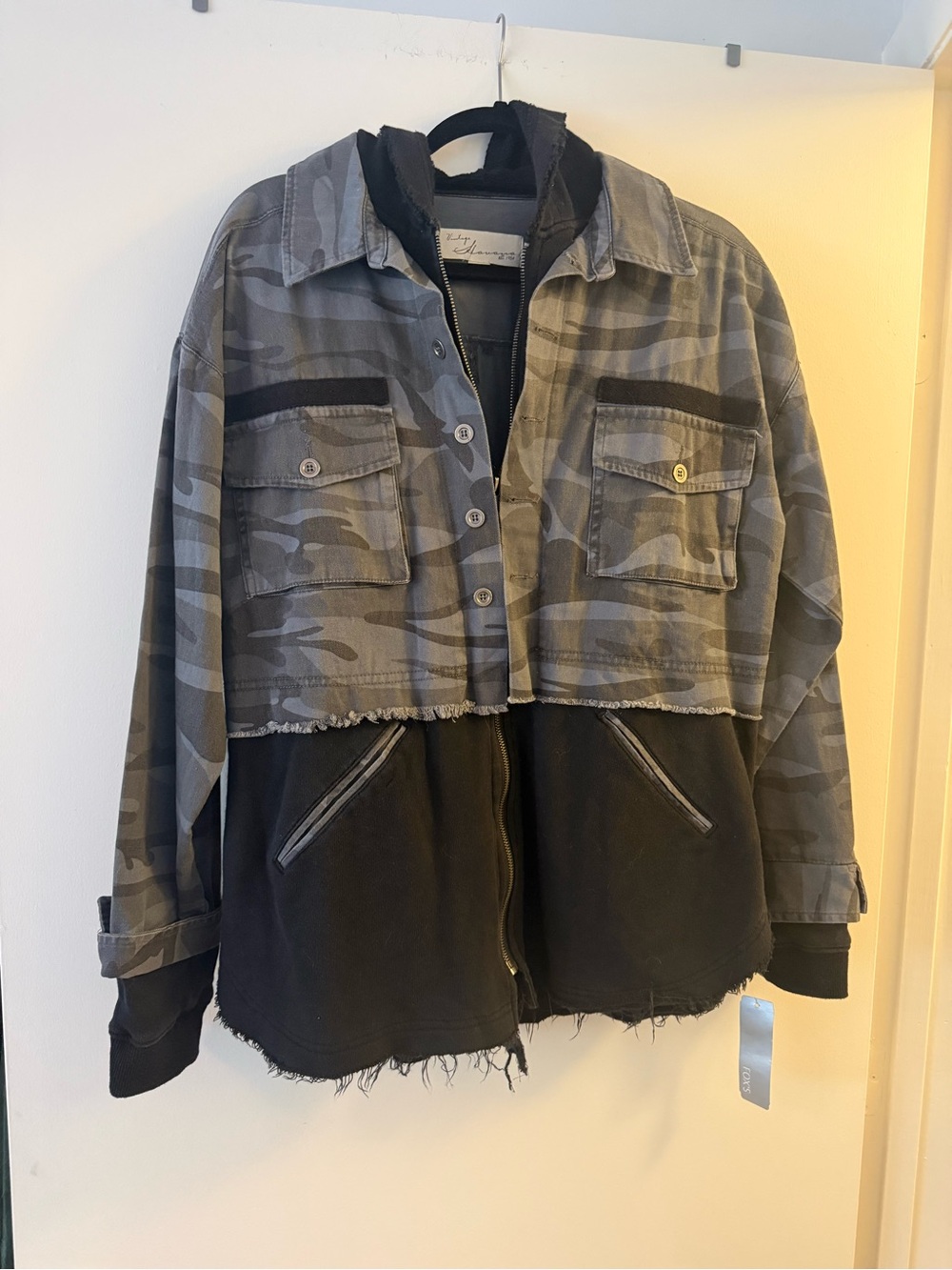 Vintage Havana Mixed-Media Gray Camo & Black Jacket